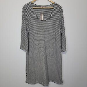 NWT J Jill Pima Cotton Striped Shirt Dress Sz L Black White 3/4 Sleeve Stretch